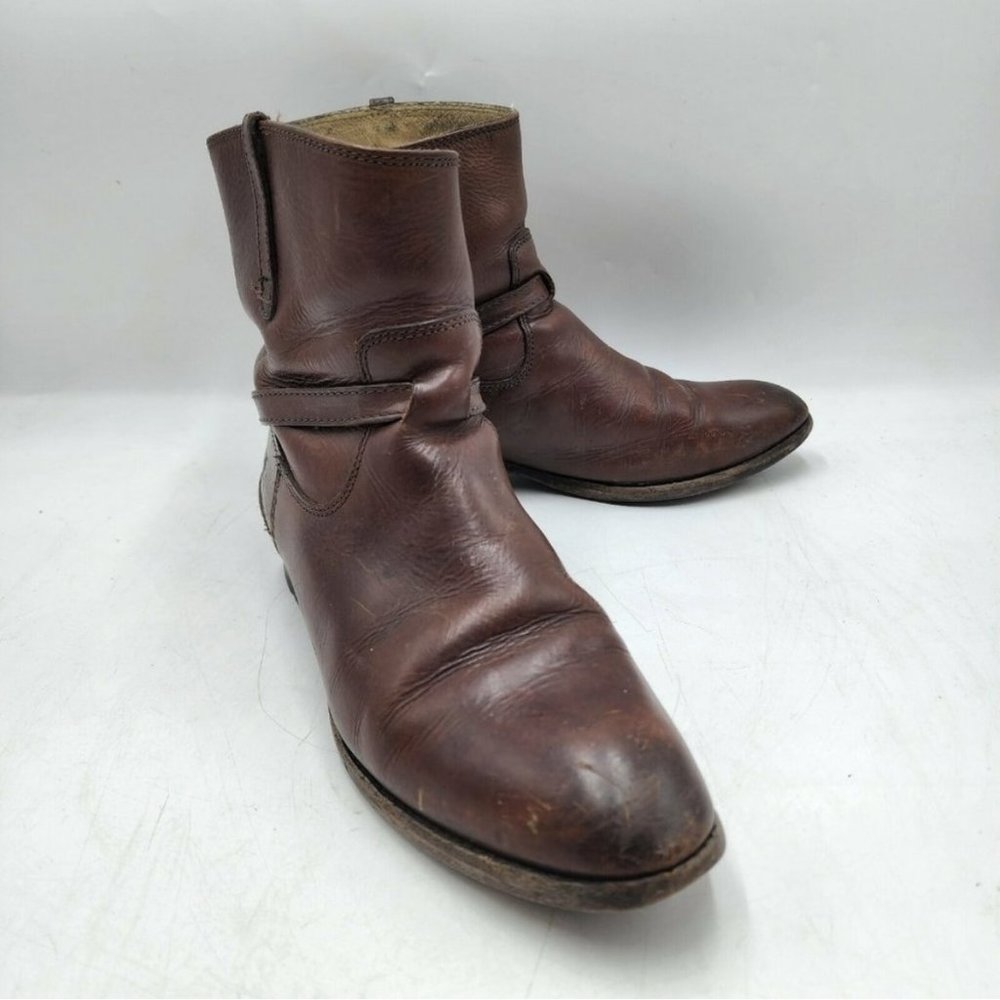 Frye  Pull On Strap Boots Brown Leather  Lindsay Plate Short Women’s Sz 8.5